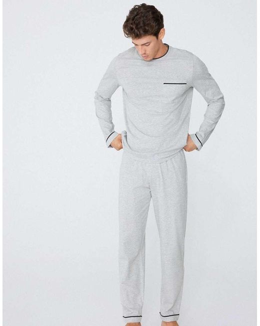 Tezenis White Long Piping Cotton Pyjamas for men