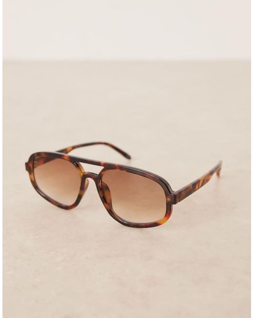 ASOS Brown Slim Angular Aviator Sunglasses