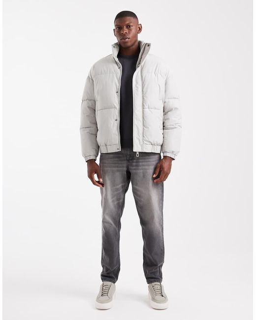 Only & Sons White Oversized Cuffed Puffer Jacket for men