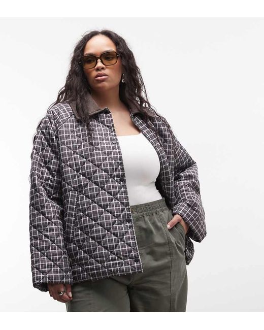 Noisy May Brown Lightweight Quilted Jacket With Cord Contrast Colour