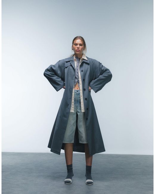 TOPSHOP Blue Tailored Car Trench Coat