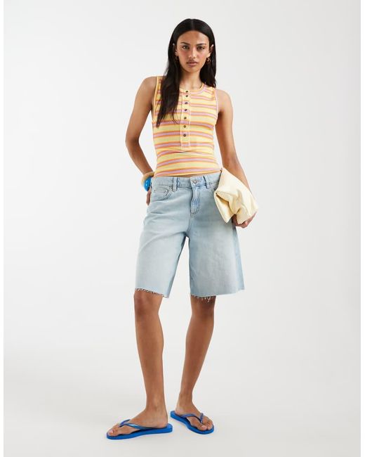 Free People Blue Jamie Button Down Henley Tank Top