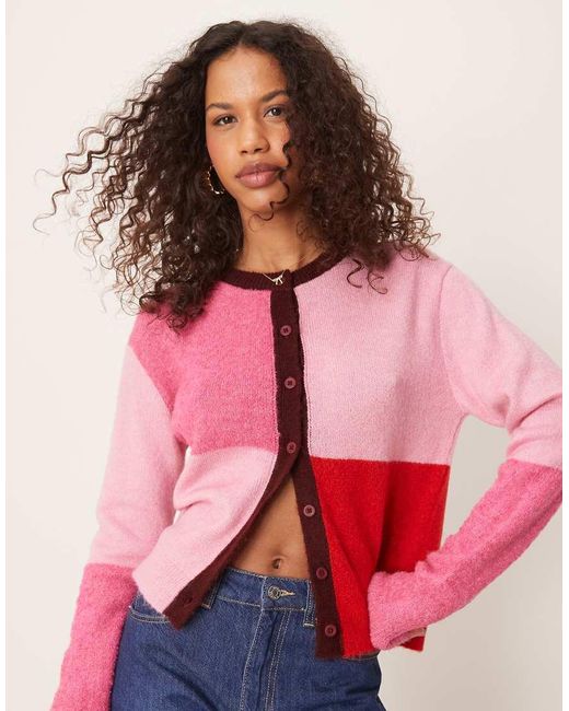 ASOS Pink Colour Block Boxy Fit Cardigan