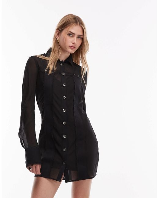 ASOS Black Sheer Shirt Mini Dress With Contrast Twill Detail