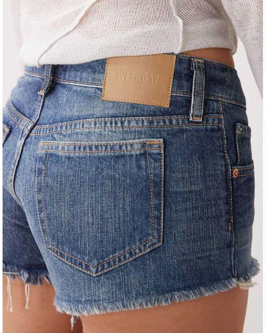 Weekday White Low Waist Denim Hot Pant Shorts