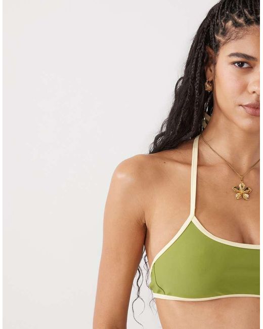 Reclaimed Vintage Green Halter Bralette Bikini Top With Binding