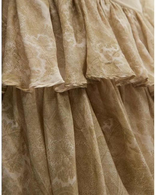 AllSaints Natural Cavarly Asymmetric Thrilly Lace Floral Print Midi Skirt