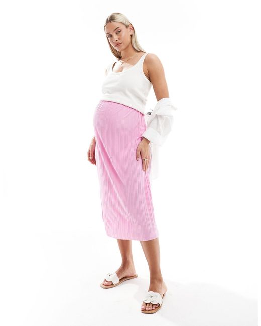 Mama.licious Pink Mamalicious Maternity Plisse Midi Skirt