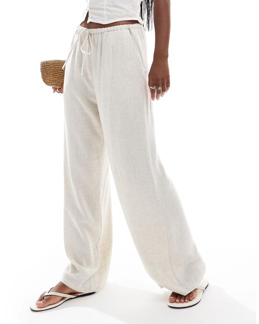 Miss Selfridge White Linen Blend Drawstring Waist Wide Leg Trousers