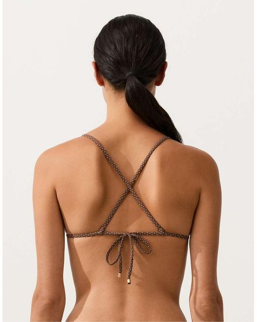 Oysho Brown Mini Polka Dot Triangle Bikini Top