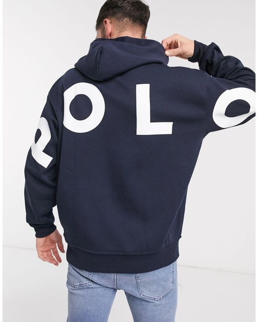 Polo Ralph Lauren – Marineblauer Oversize-Kapuzenpullover mit großem Print am Rücken und Polospielerlogo in Blue für Herren