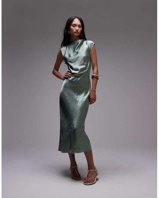 & Other Stories Gray Bias Cut Satin Midi Dress With Drape Detail