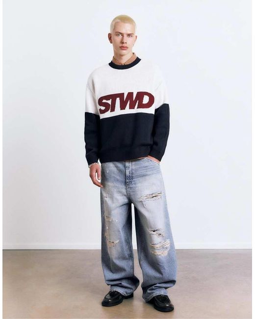 Pull&Bear White Stwd Panelled Jumper for men
