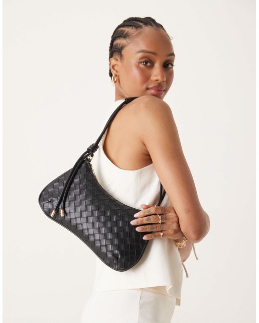 ASOS Black Woven Shoulder Bag With Knot Detail Skinny Strap