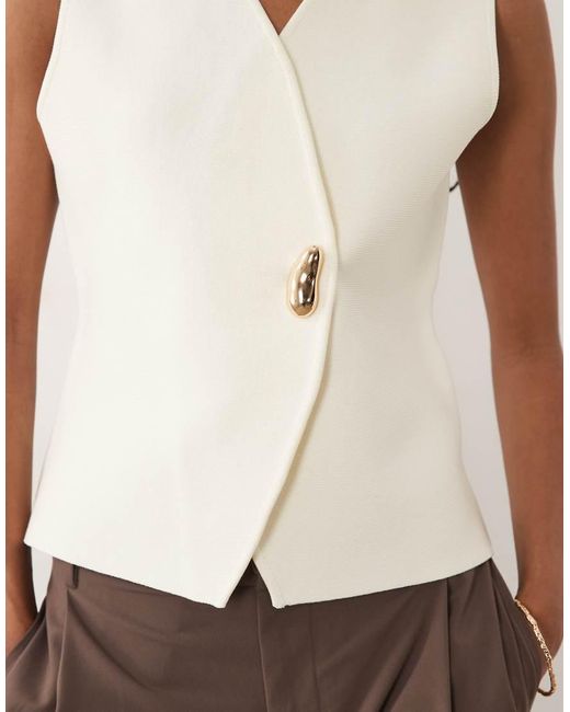 Threadbare Natural Compact Knit Waistcoat With Button