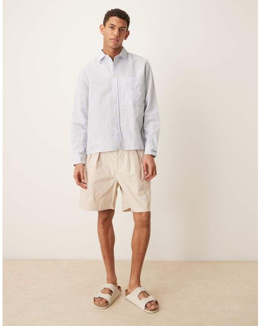 Pompeii UK White Pompeii Micro Check Long Sleeve Linen Shirt for men