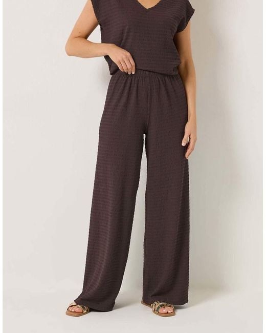 Long Tall Sally Brown Textured Wide Leg Trousers