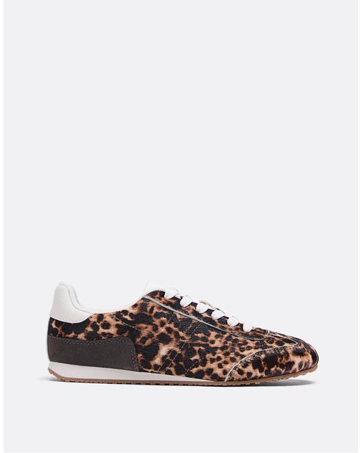 Stradivarius White – e leder-sneaker mit leopardenmuster