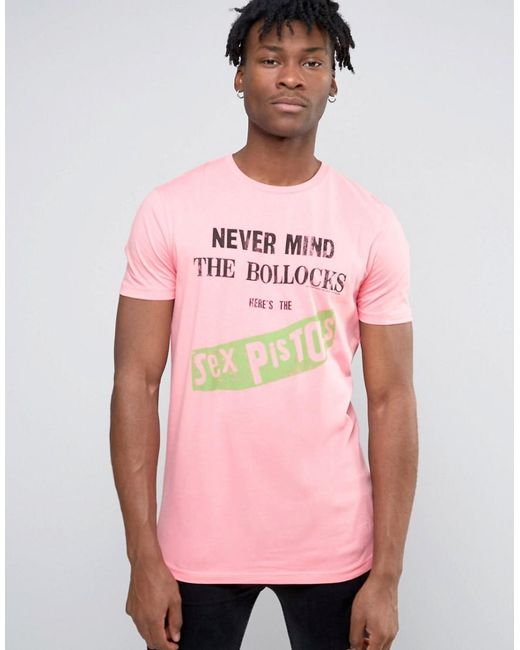 ASOS Sex Pistols Longline Band T-shirt In Pink for men
