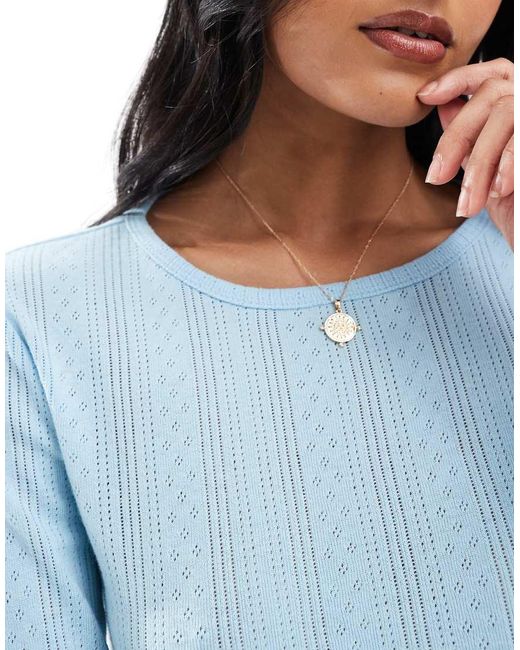 Vero Moda Pointelle Top Met Lange Mouwen in het Blue