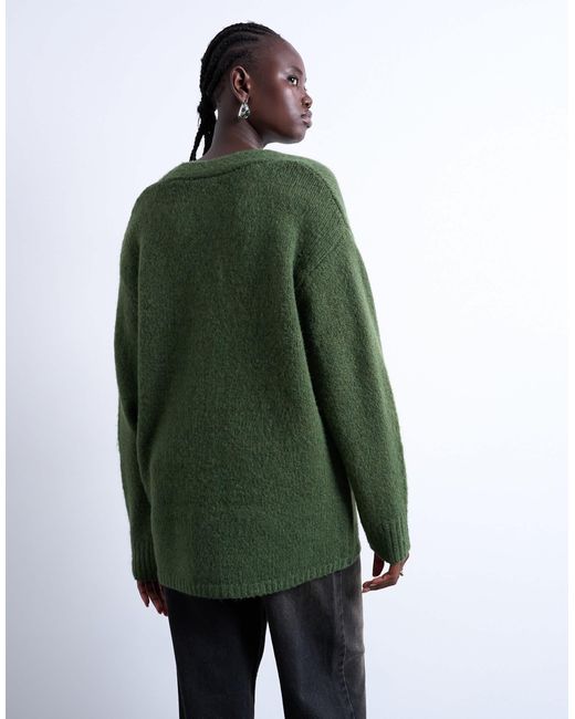 TOPSHOP Green Knitted Oversized Boyfriend Longline Easy Cardigan