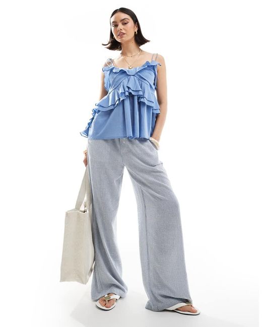 ASOS Blue Ruffle Cami Top With Tie Straps