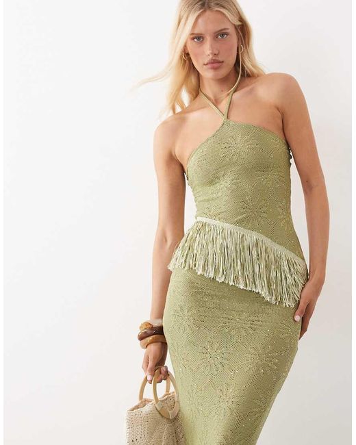 Motel Green Masina Asymetric Fringe Hem Top
