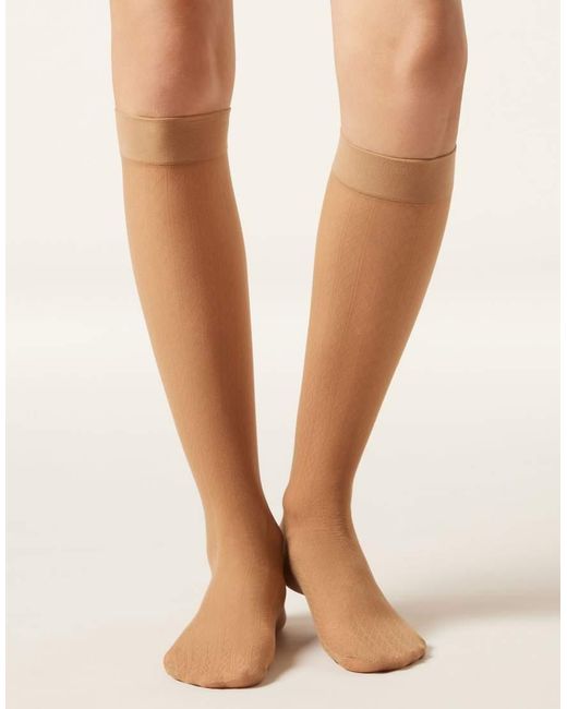 Calzedonia Pink Diamond-Patterned Knee-High-Socks
