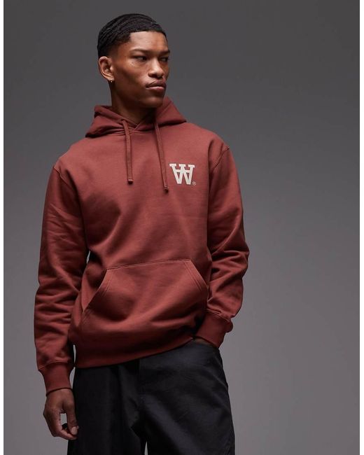 DOUBLE A by WOOD WOOD Red Cass Logo Cotton Hoodie for men