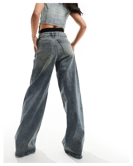 Miss Sixty Blue Wide Leg Denim Jeans With Double Layered Boxer Trim
