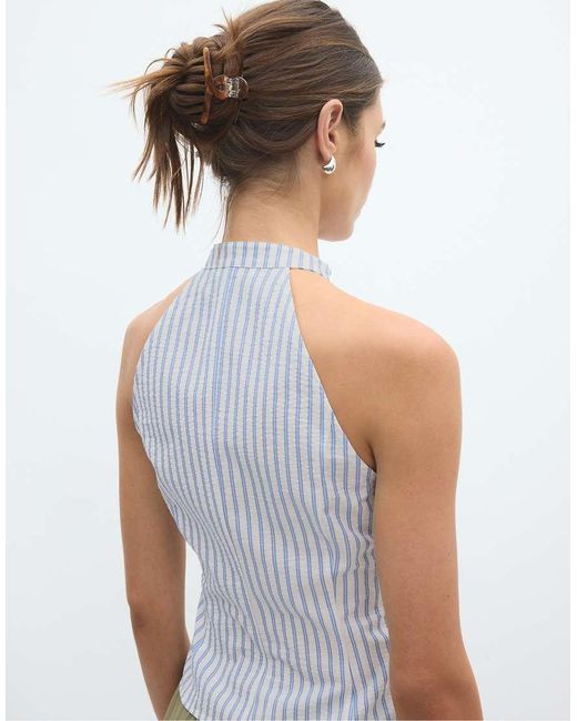 Stradivarius Gray Semi-Wrinkled Knot Qipao Halter Top
