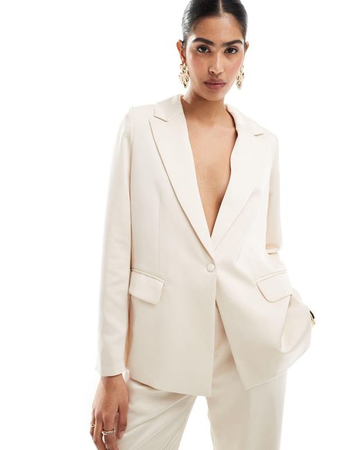 Pretty Lavish White Hen Satin Longline Blazer Suit Co-ord
