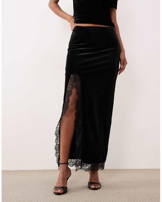 Gina Tricot Black Co-Ord Velvet Maxi Skirt With Laces Side Split