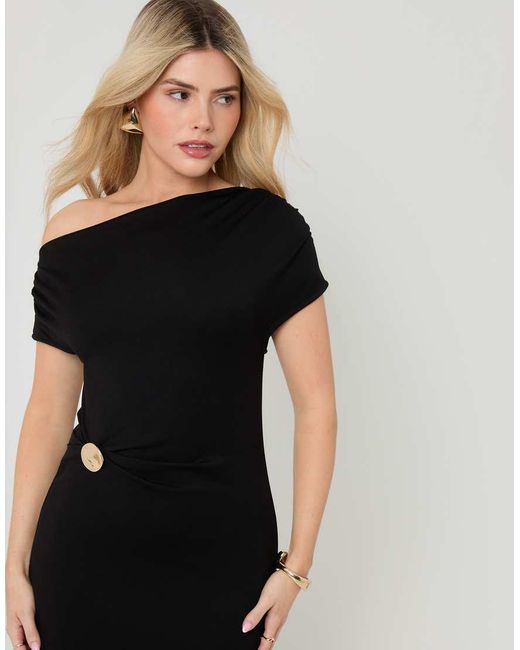 Threadbare Black Off Shoulder Draped Jersey Maxi Dress