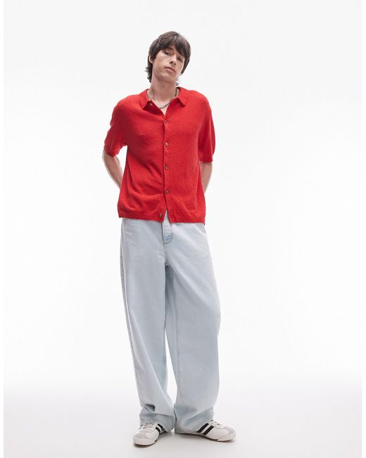 Topman – strukturiertes relaxed fit strickhemd in Red für Herren