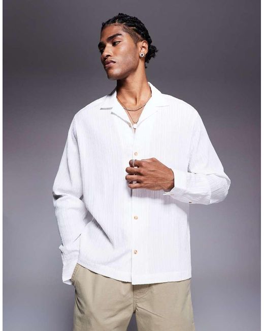 Camisa Blanca De Corte Cuadrado Con Cuello De Solapas De Tejido Texturizado De ASOS de hombre de color Gray