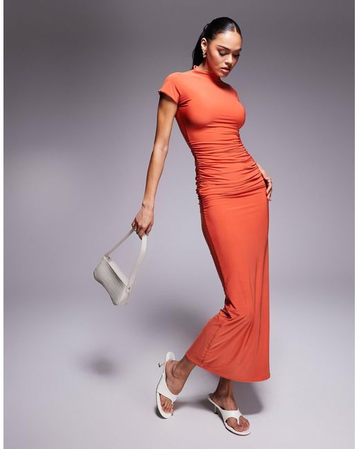 Kaiia Exclusive Double-layered Slinky High Neck Cap Sleeve Bodycon Maxi Dress
