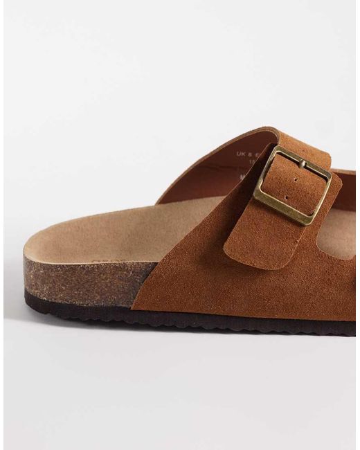ASOS Brown Two Strap Sandals With Cork Sole for men