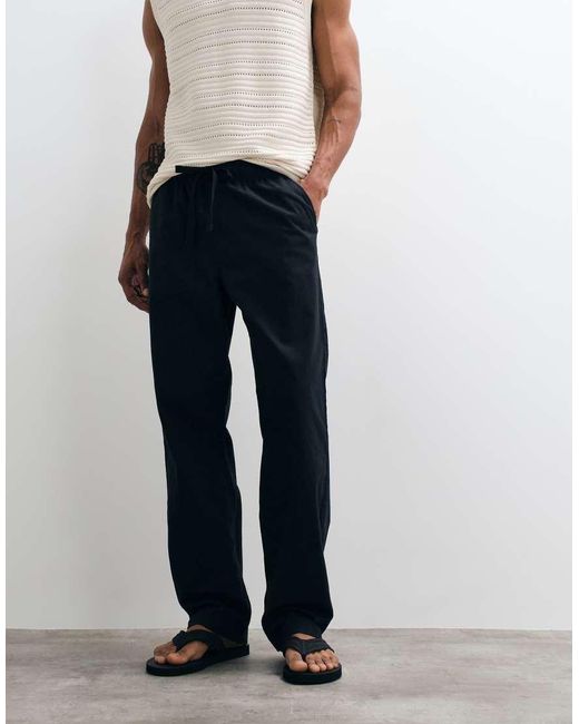 ASOS Natural Straight Linen Blend Trousers for men