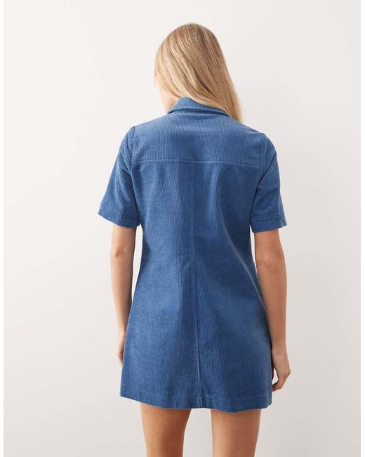 Threadbare Blue Cord Short Sleeve Mini Dress