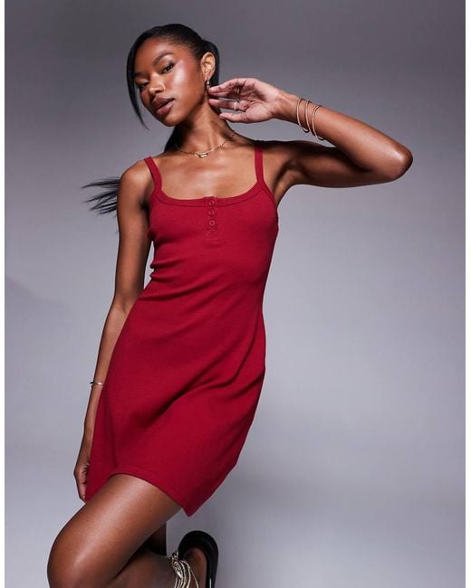 Princess Polly Red Ribbed Button Front Mini Dress