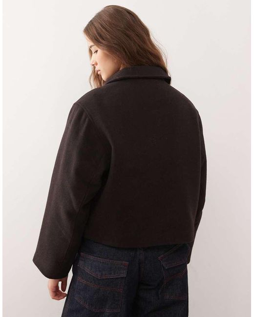 Monki Black Short Collared Jacket With Wool
