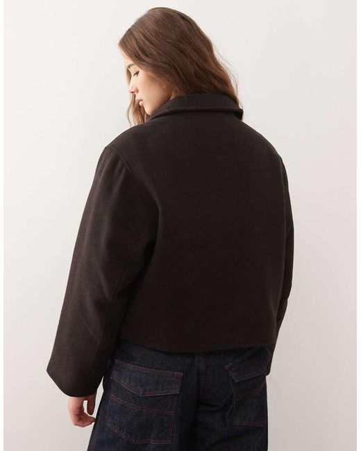 Monki Black Short Collared Jacket With Wool