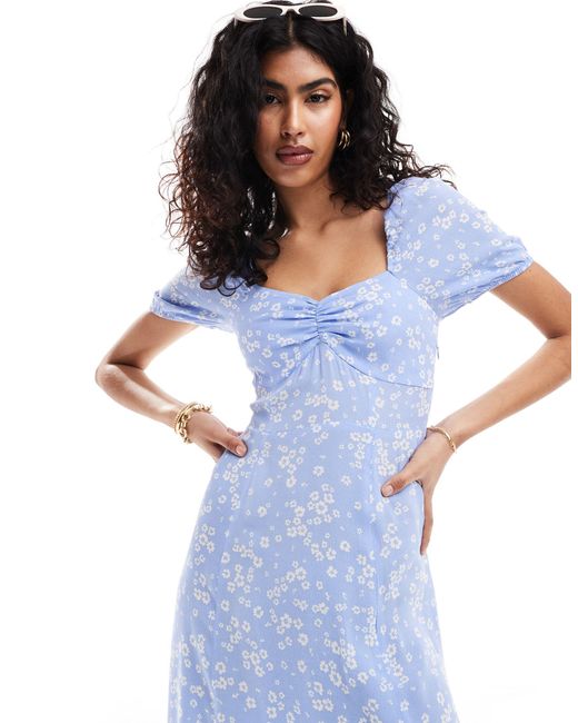 & Other Stories Blue Puff Sleeve Midi Dress