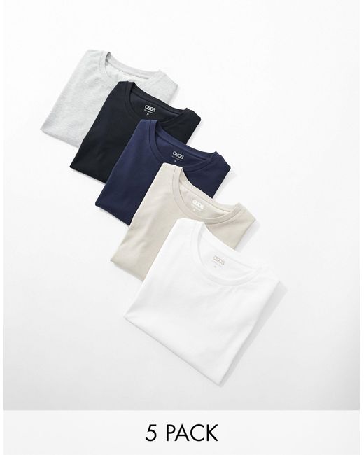 Confezione da 5 t-shirt girocollo attillate di ASOS in Blue da Uomo