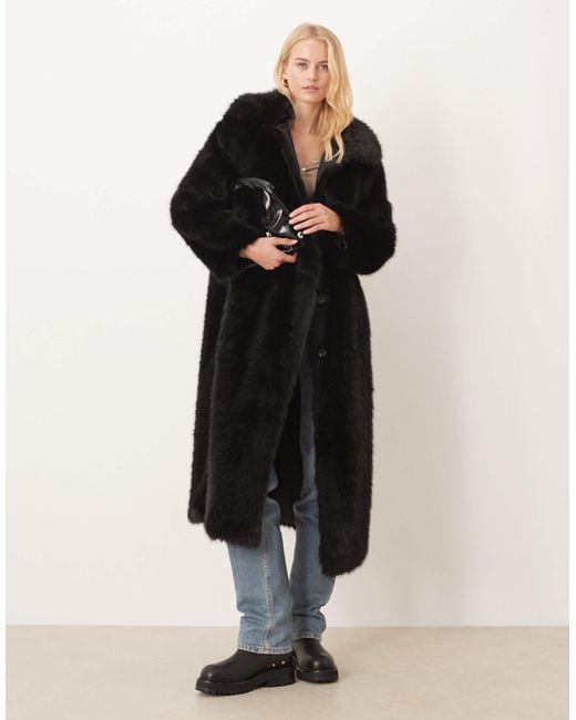 ASOS Black Asos Design Tall Longline Tipped Faux Fur Car Coat