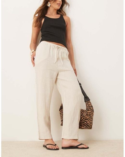Mango Natural Tie Waist Linen Trousers