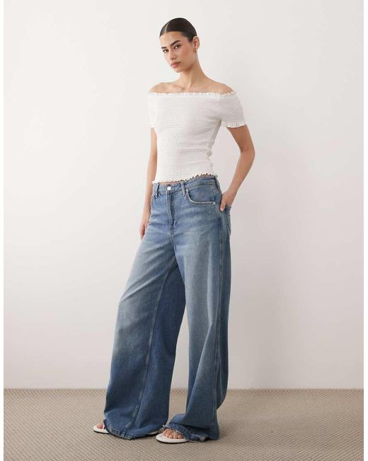 Mango White Teen Shirred Off Shoulder Top