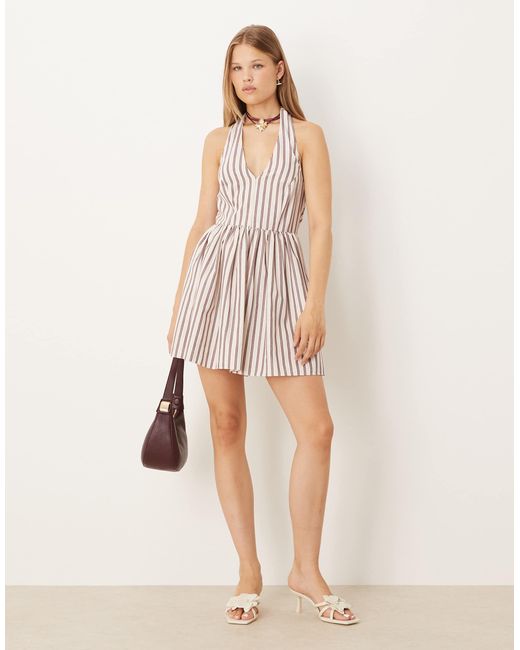ASOS Natural – ärmelloses hemd-skater-kleid mit streifen