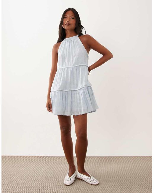 ASOS Multicolor Asos Design Petite Halter Neck Tiered Mini Dress With Chunky Binding